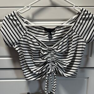 Forever 21 Black and White Ruched Striped Blouse